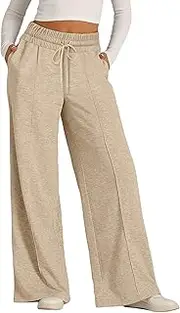 [Generic] Fashion Wide Leg Sweatpants Women High Waisted Baggy Lounge Pants Drawstring Athletic Joggers Comfy Workout Pants with Pockets Chic