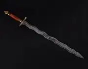 34 INCHES HANDMADE DAMASCUS STEEL KRIS COMBAT BATTLE READY SWORD WITH SHEATH