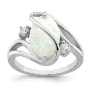 Sterling Silver White Lab Created Opal & Cubic Zirconia Twist Ring Size 8
