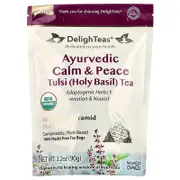 DelighTeas, Ayurvedic Calm & Peace Tulsi (Holy Basil) Tea, Caffeine Free, 30 Luxury Pyramid Tea Bags, 3.2 oz (90 g)