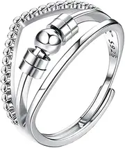 NAMOARLY Fidget Ring for Anxiety Women Adjustable Spiral Beads Ring Fashion Jewelry for Women