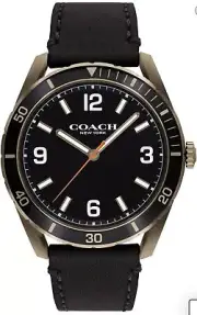 COACH Men's Preston Leather Strap Watch Three-hand Quartz Stainless Steel 44mm