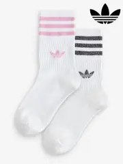 adidas Originals Pink/White Mid Cut Glitter Crew Socks 2 Pack (B28188) | $30