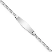Solid 14K White Gold Flat Curb Link Soft Diamond Shape ID Bracelet