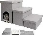 Dog Step Stairs with Storage, Foldable 3-Step Wider Dog Steps for High Beds Couch, Portable Cat & Puppy Steps, Dog Stair Ramp with Storage Box