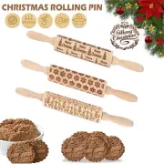 Christmas Wooden Embossing Rolling Pin Dough Engraved Roller For Baking Cookies