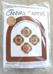 VTG (1983) Leisure Arts Canvas Capers Kit RIBBON MAGNETS Cherries/Grapes/Baskets