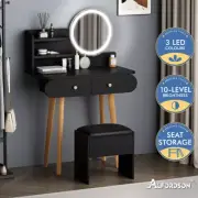 ALFORDSON Dressing Table Stool Set Makeup Mirror Desk LED Lights Black