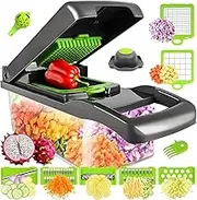 13-in-1 Vegetable Chopper & Slicer - Pro Onion Dicer with 8 Blades - Multifunctional Kitchen Cutter for Garlic, Carrots - Handy Container Included