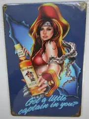 New Metal Sign- Pirate Woman Pin Up- Captain Morgan- Got a Little Captain in You