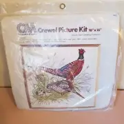 Columbia Minerva Crewel Picture Kit Pheasant Family 16x16 in Wool Linen 1977