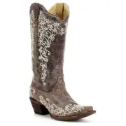 Corral Distressed Brown with Bone Embroidery Boots A1094