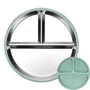 Stainless Steel Baby Plates with Suction - Three Compartments Metal Food Tray Stainless Steel Dishes - Metal Dishes Reusable Divided Serving Tray for Children Boys Girls