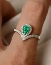 2.11 Ct Pear Natural Emerald Diamond Engagement Ring14K solid white gold