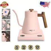 1200W Electric Gooseneck Kettle with Real Wood Handle - 34oz Temperature Control