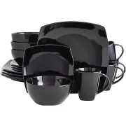 16 Piece Dinnerware Set For 4 Modern Stoneware Dishes Plates Mugs Black Square