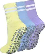 [Ao Yee ZGL] Pilates Women Socks with Non Slip Grippers,Slouch Yoga Socks for Barefoot Ballet Fitness Rehab Hospitals 3 Pairs