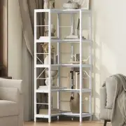 Corner Book Shelf, 5-Tier Tall Bookshelf, Industrial L Shaped Bookcase White