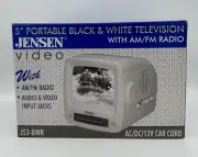 Jensen J53-BWR 5" Portable Black & White TV CRT AM FM Radio New In Box NOS