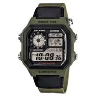 在飛比找momo購物網優惠-【CASIO 卡西歐】十年之旅數位錶-綠框x綠帆布錶帶(AE