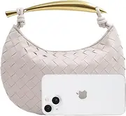 [FEOFFS] Woven Leather Hobe Dumpling Bag Dinner Handbag For Women Purse Hobo Bag Knotted Woven Summer Clutch Bag