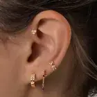 14K REAL Solid Gold Cross Engraved Hoop Earrings, Cartilage Daith Helix Tragus
