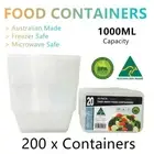 200x Food Containers 1L Meal Microwave Freezer Takeaway BPA FRE Plastic Boxes