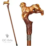 Labrador / Golden Retriever Dog Cute Walking Stick Cane Light Wood & black shaft
