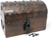 Nautical Cove Wooden Treasure Chest with Padded Velvet Lining and Antique Lock with Skeleton Keys - Luxury Wood Pirate Chest (Large)