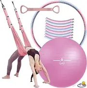 Yoga Equipment Set. Anti-Burst and Slip Resistant Yoga Ball. Leg Stretcher Strap,Backbend Training Belt with Door Anchor,Free Weight Hula Hoop For Adults,Figure 8 Fitness Resistance Band (Pink)