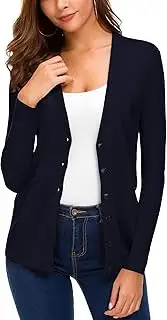 [EXCHIC] Women's Open Front Cardigan Button Down Knitted Sweater Coat with Pockets