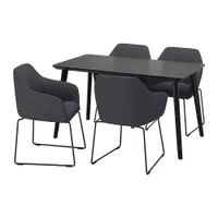 在飛比找IKEA優惠-IKEA 餐桌附4張餐椅, 黑色/金屬 黑色/灰色, 140