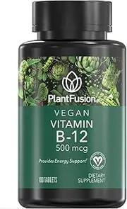 PlantFusion B12 Vegan Vitamin 500 mcg | Provides Energy Support, Plant Based, Gluten and Soy Free, Dietary Supplement, 100-Day Supply, 100 Tablets