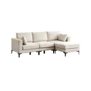 Fabric Upholstered Metal Legs Sofa with Ottoman in Beige color