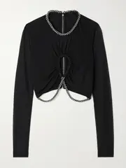 [DION LEE] DION LEE - Barball Cutout Bead-embellished Mesh Top - Black - UK 6 UK 6 Black