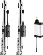 Dual UHF Flute Wireless Instrument Microphone Wireless Tie-on Mic for Flute, 1 R