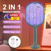 Rechargeable Electric Mosquito Fly Swatter Zapper Racket Bug Insect Killer Lamp