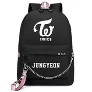 Korean Band TWICE Printing Backpack Fashion Women Backpack Canvas Mochila Feminina USB Charging Laptop Backpack Rucksack Women JUNGYEON BLACK