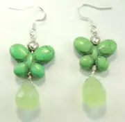 Green Agate Briolette Earrings Green Howlite Butterflies & Hearts Handmade