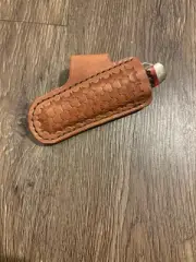 Custom Handmade Leather Tri-weave Basket Stamp Sheath for 4" Trapper, No Knife