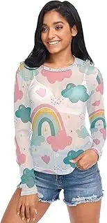 [RPLIFE] Rainbow Cloud Womens Mesh Tops, Womens Sheer Tops S-XXL