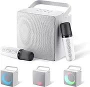 Sunkyn Karaoke Machine with 2 Wireless Microphones for Adults,Portable Bluetooth Speaker with Echo and Led Lights for Christmas Birthday Gift Home Party, Supports TF Card/USB/AUX(White)