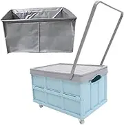 Abaodam Folding Rolling Storage Cart with Lid Portable Teacher Trolley for Classroom Vehicle Grocery Durable Heavy Duty Design with Flexible Use Collapsible Wheels Neat Organization Blue