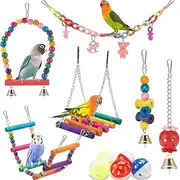 11Pcs Colorful Parrot Toy Set Birdcage Accessories, Stair Swing Rings Plastic Puzzle Ball Toys Suitable for Birds and Parrots to Play