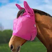 Harrison Howard UV-proof Multi-Function Fabrics Thick Fleece Padding Horse Fly Mask Half Face with Ears Magenta Horse Large