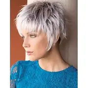 Sliver Grey Bob Short Wigs for White Women Straight Pixie Bob Wig with Bangs Chin Length Blonde Highlight Natural Looking Wig Synthetic Daily Party Wig