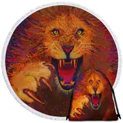 Charging Leo Artistic Painting of a Lion Round Beach Towel