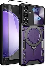 for Samsung Galaxy S23 FE-5G Protective Case: Samsung S23 FE Cell Phone Back Cover with Screen Protector [Lens Cap Sparkle] - Purple
