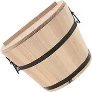 FUNOMOCYA Rice Container Handle Wooden Steamed Bucket Leakproof Round Home Rice Storage Kitchen Tool
