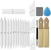Aswalling 33 Pcs Blending Stumps and Tortillions Set Art Blenders with Sketch Sandpaper Pencil Sharpener Pencil Extension Tool